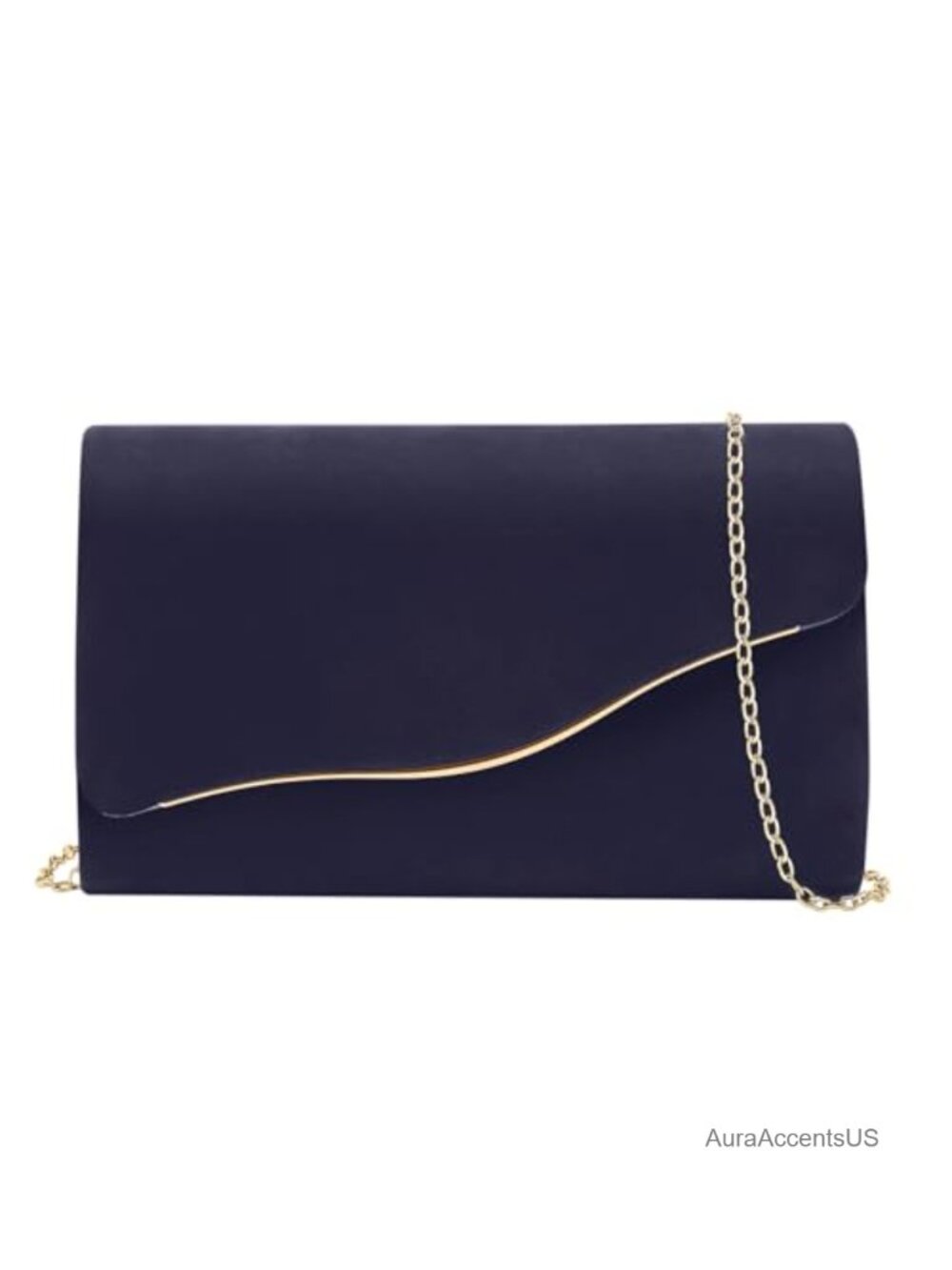 Faux Suede Evening Clutch Purse with Detachable Gold Chain, Magnetic Snap